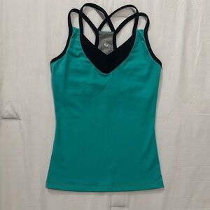 Teal and Black Women's Strappy Top